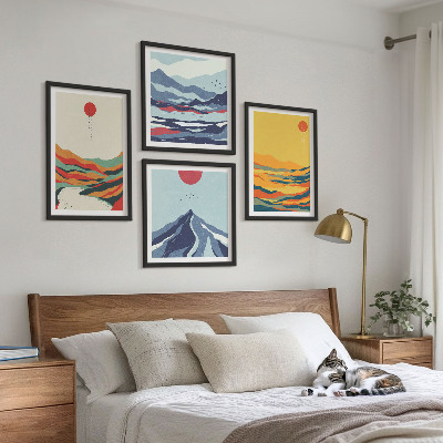 Set of 4 wall art pieces Colorful abstract river mountains