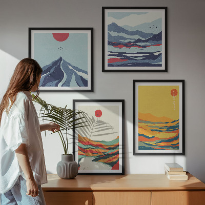 Set of 4 wall art pieces Colorful abstract river mountains