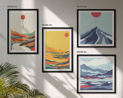 Set of 4 wall art pieces Colorful abstract river mountains