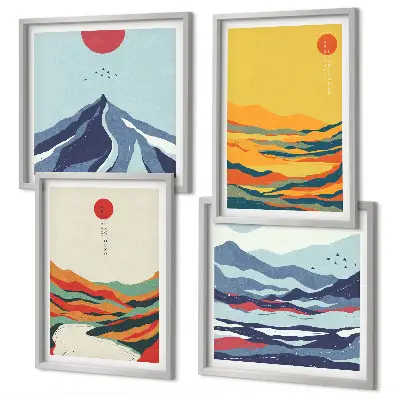 Colorful abstract river mountains wall art set of 4 pieces