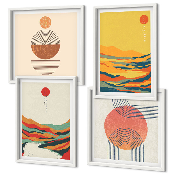 Wall art set Colorful patterns of Japandi river mountains