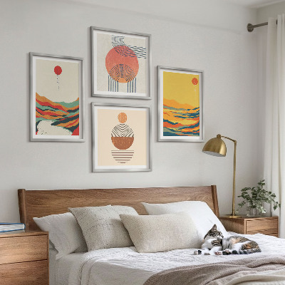 Wall art set Colorful patterns of Japandi river mountains