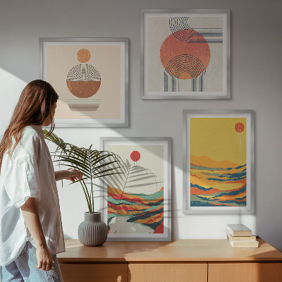 Wall art set Colorful patterns of Japandi river mountains