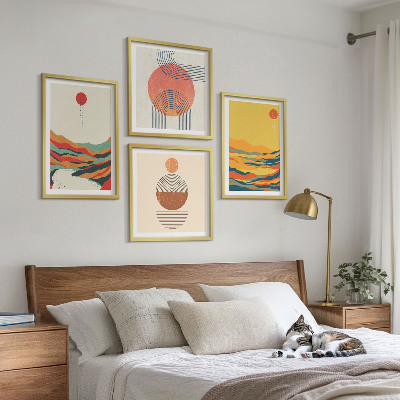 Wall art set Colorful patterns of Japandi river mountains