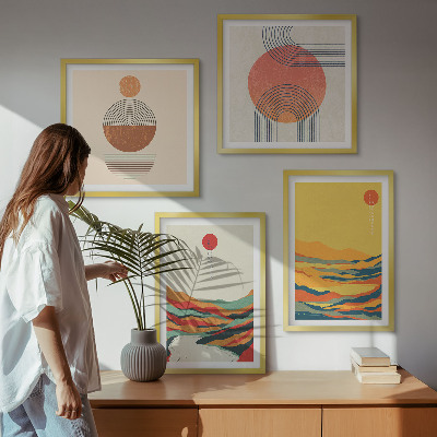 Wall art set Colorful patterns of Japandi river mountains