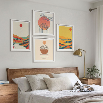Wall art set Colorful patterns of Japandi river mountains