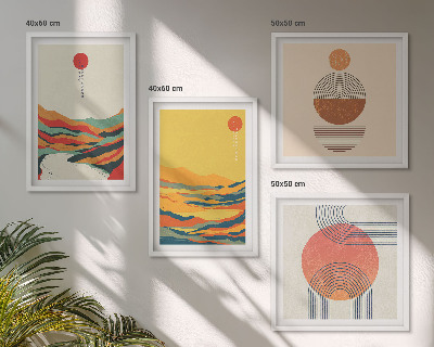Wall art set Colorful patterns of Japandi river mountains