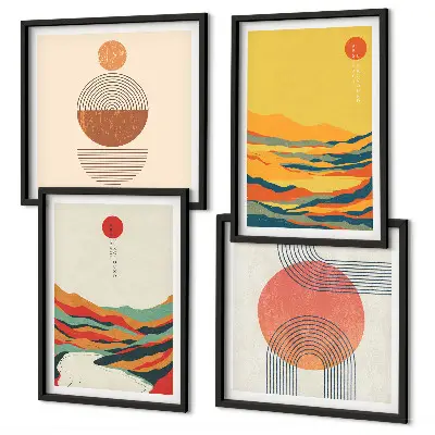 Wall art set with colorful Japandi river mountain patterns