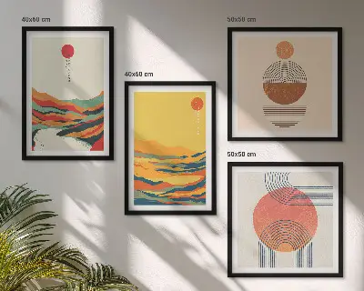Wall art set with colorful Japandi river mountain patterns