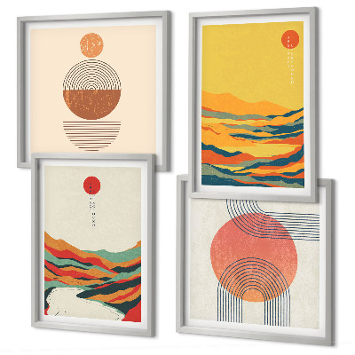 Wall art set Colorful patterns of Japandi river mountains