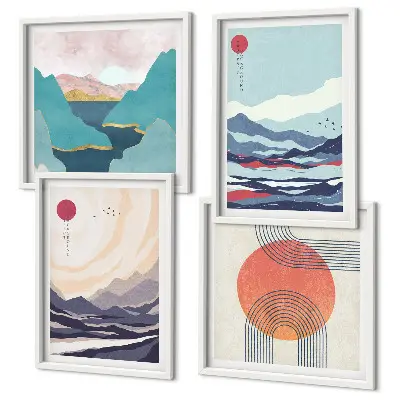 Japanese mountain landscapes wall art set of 4 pieces