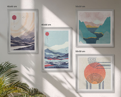 Set of 4 wall art pieces Japanese mountain landscapes