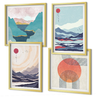 Set of 4 wall art pieces Japanese mountain landscapes
