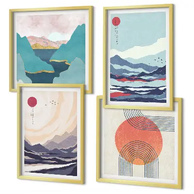 Japanese mountain landscapes wall art set of 4 pieces