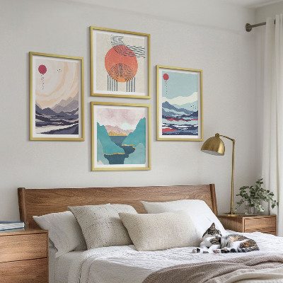 Set of 4 wall art pieces Japanese mountain landscapes