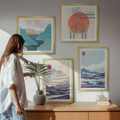 Set of 4 wall art pieces Japanese mountain landscapes