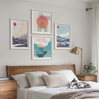 Set of 4 wall art pieces Japanese mountain landscapes