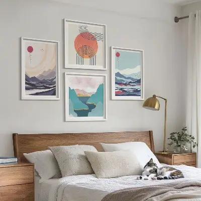 Japanese mountain landscapes wall art set of 4 pieces