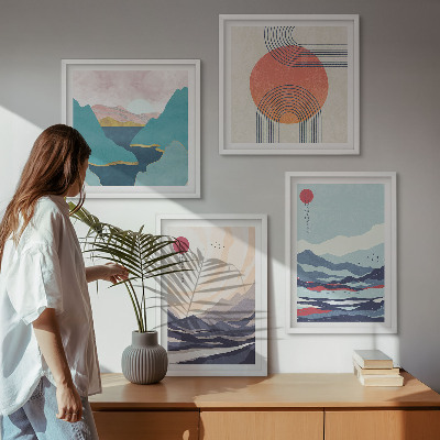 Set of 4 wall art pieces Japanese mountain landscapes