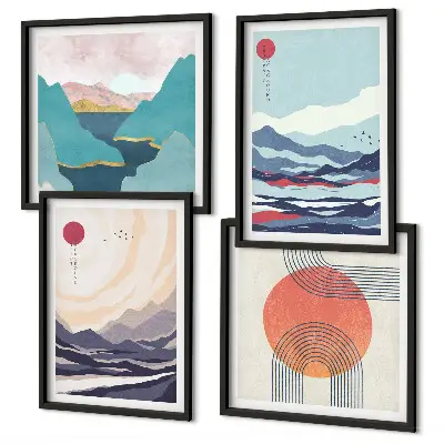 Japanese mountain landscapes wall art set of 4 pieces