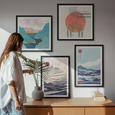 Set of 4 wall art pieces Japanese mountain landscapes