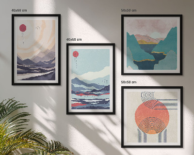 Set of 4 wall art pieces Japanese mountain landscapes