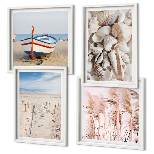 Multi-piece wall decor set Beach boat shells grass boho