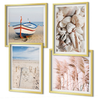 Multi-piece wall decor set Beach boat shells grass boho