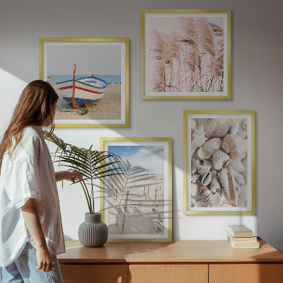 Multi-piece wall decor set Beach boat shells grass boho