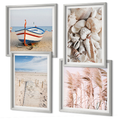 Multi-piece wall decor set Beach boat shells grass boho