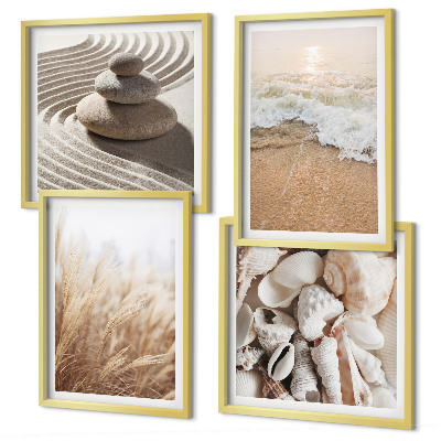 Set of 4 wall art pieces Beach motifs shells waves