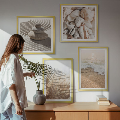 Set of 4 wall art pieces Beach motifs shells waves