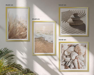 Set of 4 wall art pieces Beach motifs shells waves