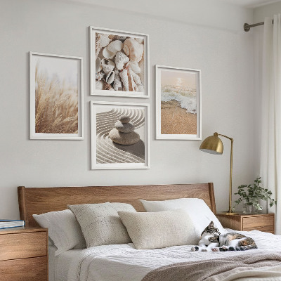 Set of 4 wall art pieces Beach motifs shells waves