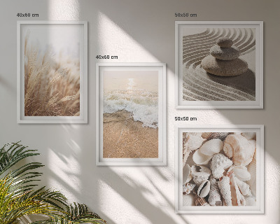 Set of 4 wall art pieces Beach motifs shells waves