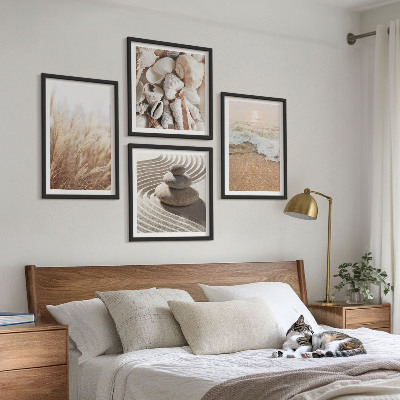 Set of 4 wall art pieces Beach motifs shells waves