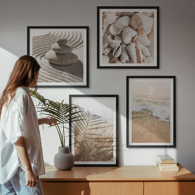 Set of 4 wall art pieces Beach motifs shells waves
