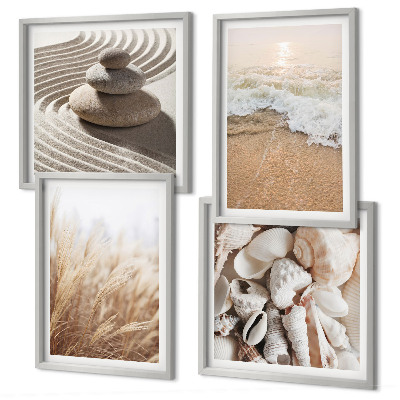 Set of 4 wall art pieces Beach motifs shells waves