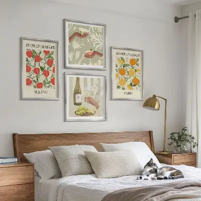 Multi-piece wall decor set featuring flowers and Milan and Paris wine themes