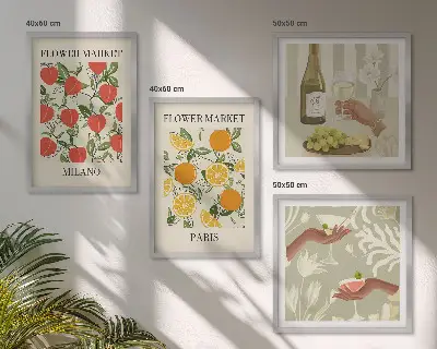 Multi-piece wall decor set featuring flowers and Milan and Paris wine themes