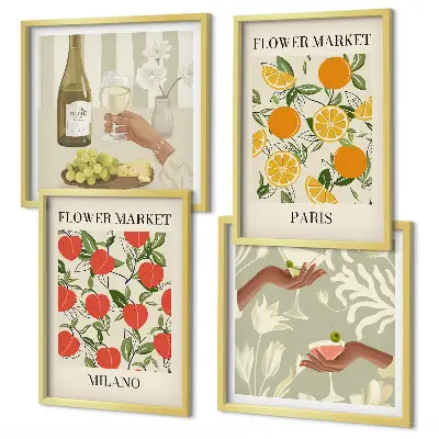 Multi-piece wall decor set featuring flowers and Milan and Paris wine themes