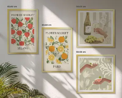 Multi-piece wall decor set featuring flowers and Milan and Paris wine themes