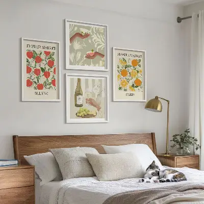 Multi-piece wall decor set featuring flowers and Milan and Paris wine themes