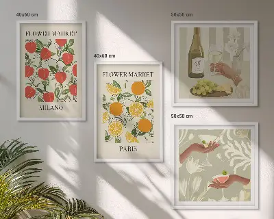 Multi-piece wall decor set featuring flowers and Milan and Paris wine themes