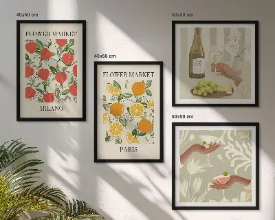 Multi-piece wall decor set featuring flowers and Milan and Paris wine themes