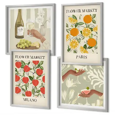Multi-piece wall decor set featuring flowers and Milan and Paris wine themes