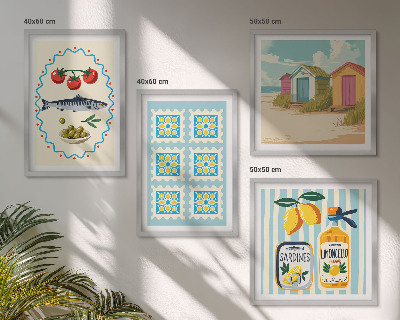 Wall art set Illustrations of Mediterranean cuisine