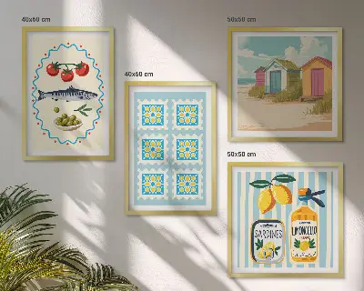 Mediterranean cuisine wall art set illustrations