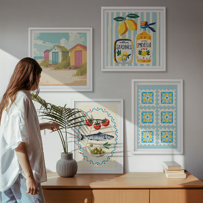 Wall art set Illustrations of Mediterranean cuisine