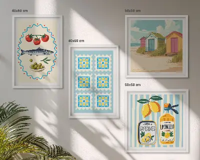Mediterranean cuisine wall art set illustrations